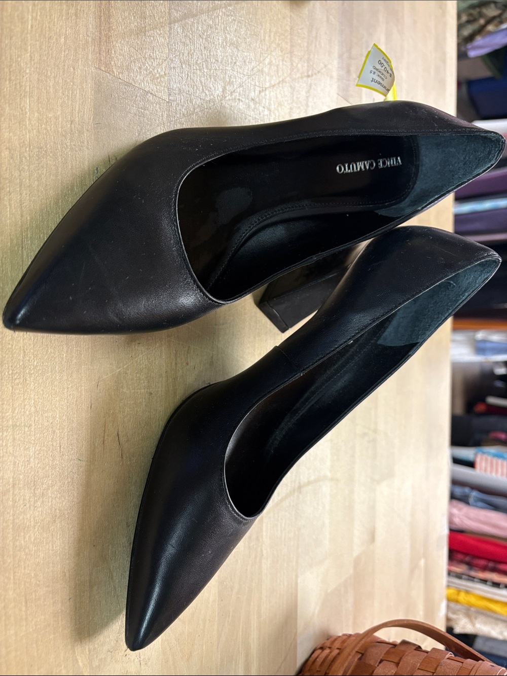 Vince Camuto Black Pointed Toe Mid-Heel Pumps